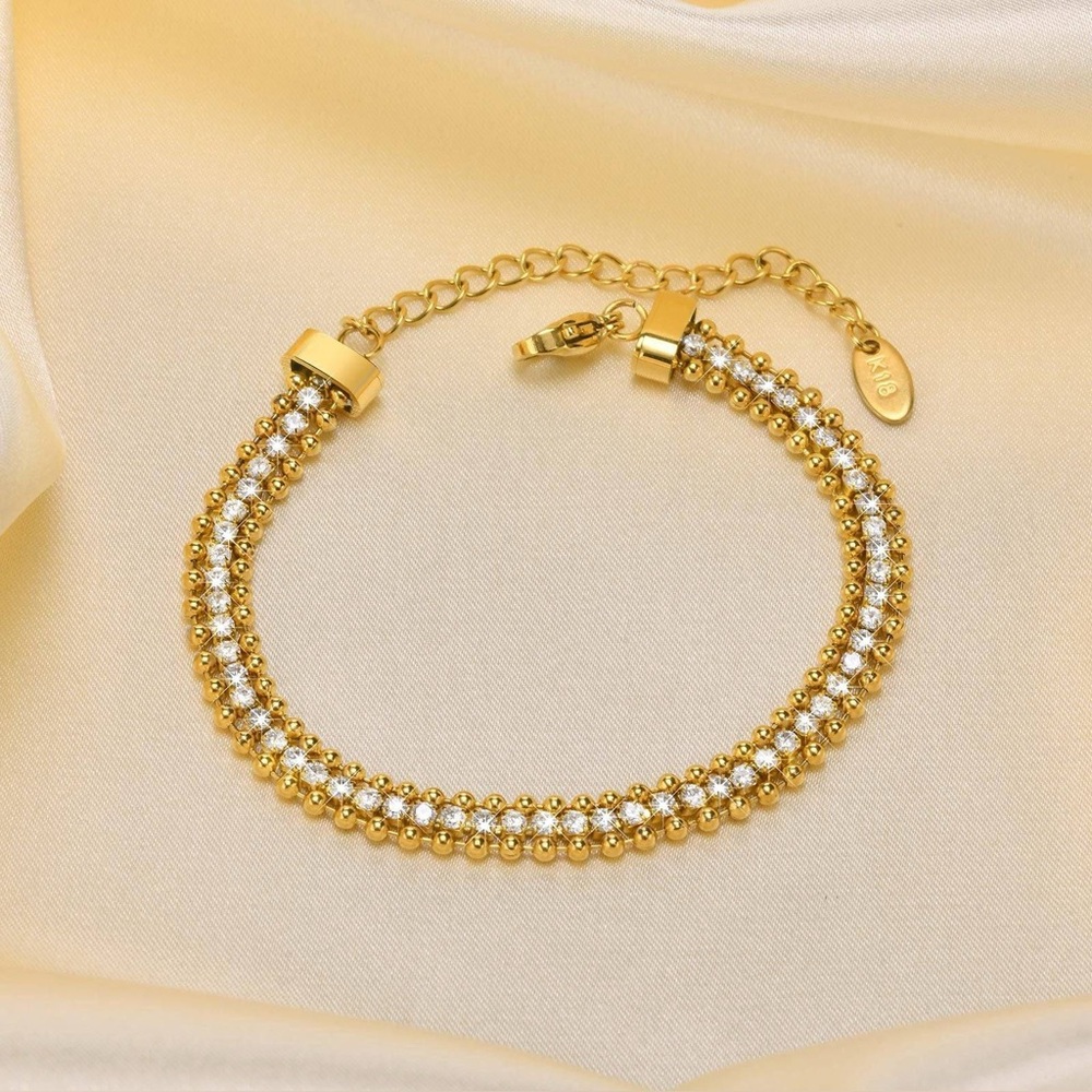 Gold Crystal Beaded Women's Bracelet